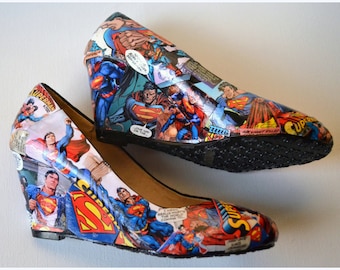 Custom Shoes, This Pair IS FOR SAL E, Womens Superman Shoes,Superman
