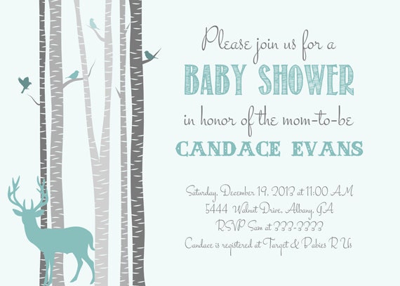 Deer Woodland Rustic Outdoors Baby Shower Invitation - Printable - Any Colors Il_570xn