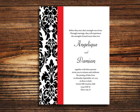 Wedding Invitations Black And Red Damask Wedding Invite