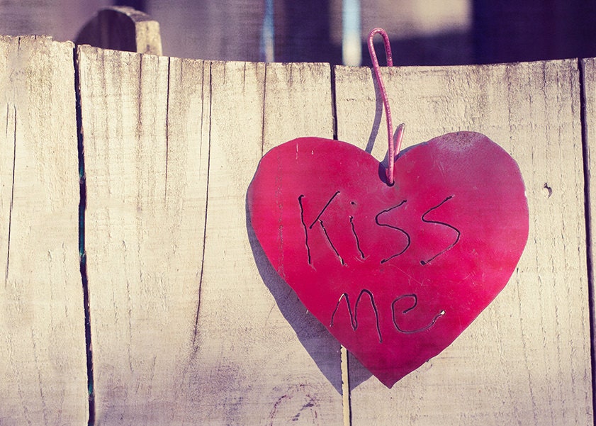 Valentine's Day SALE Kiss Me 5x7 Photographic Print Valentine Love Heart Red Photograph - NikisPrints