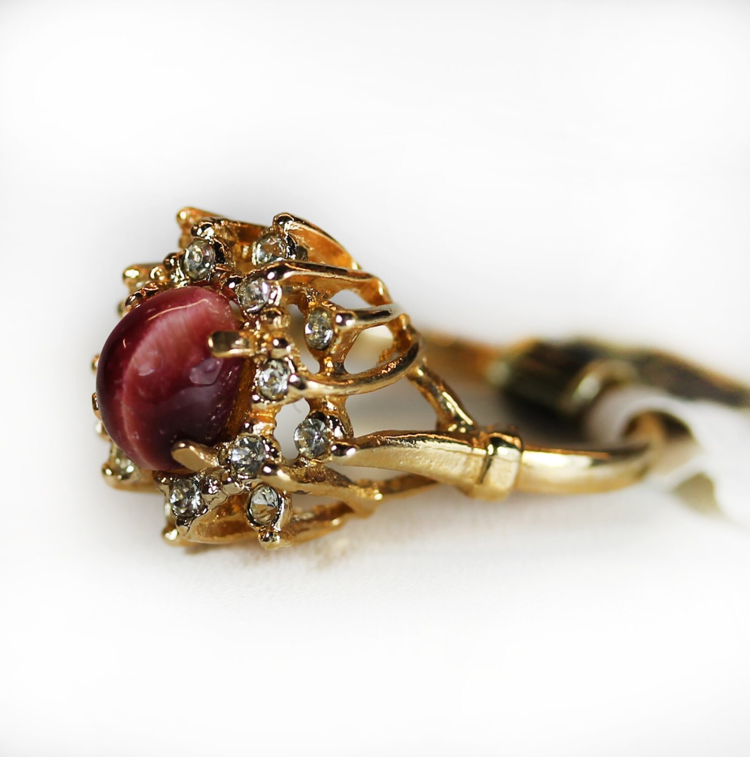 Vintage Genuine Red Tiger Eye Ring Surrounded by PVDVintageJewelry