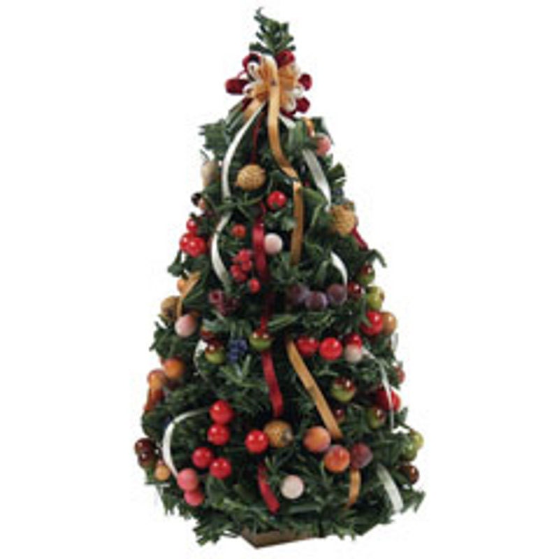 Miniature Christmas tree trimmed with abundant decorations and ornaments. - Minidecorandmore