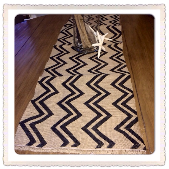 Burlap Black Chevron Table Runner by SoHaHandmades on Etsy