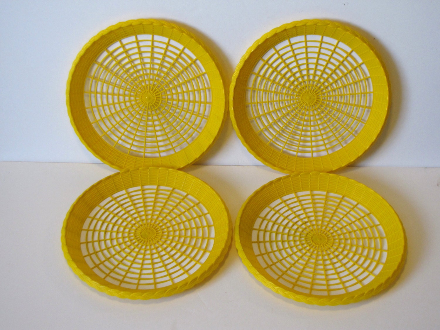 Set of Vintage Yellow Plastic Paper Plate Holders set of four