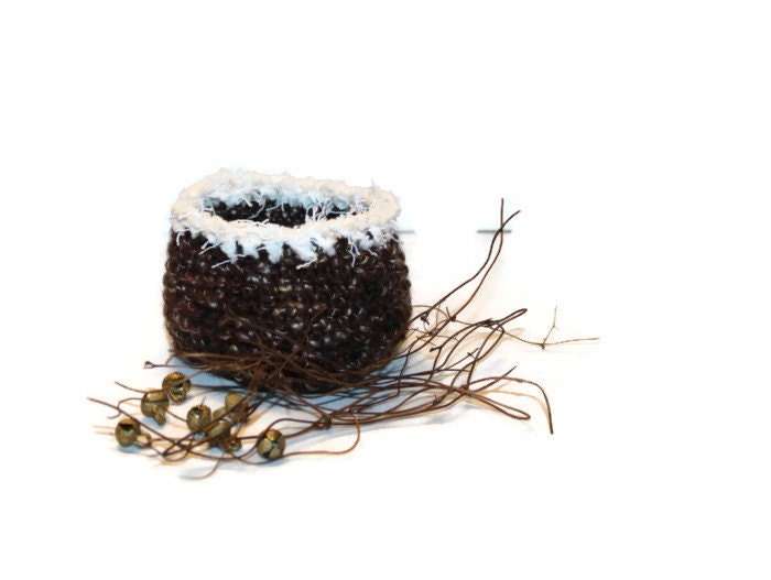 Woodland Brown Wool Cache Pot With a White Cuff - cozylittlecorner