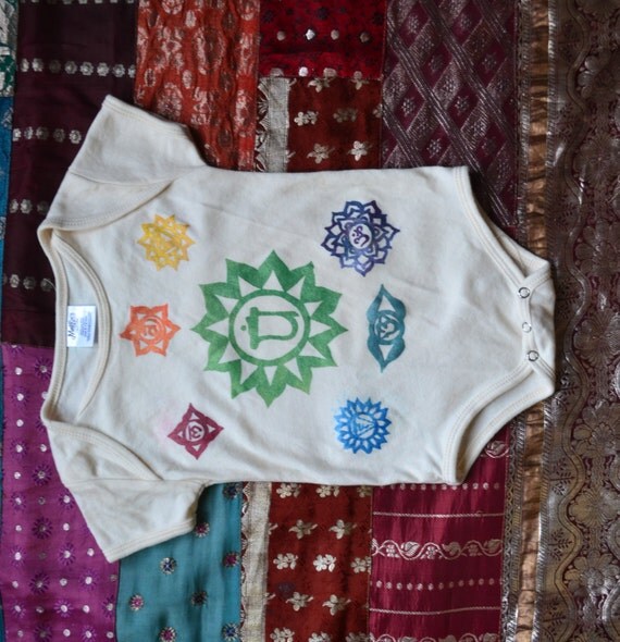 Yoga Baby bodysuit handmade organic mini chakra Anahata Yogi