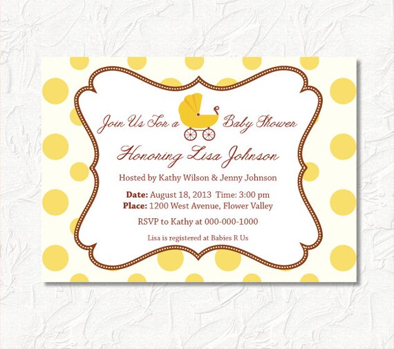 Yellow Polka Dots custom baby shower invite DIY printable Il_570xn