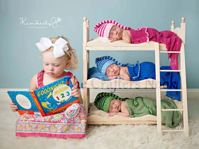 DIY Triple Doll Bed Bunk Bed Mattresses and Ladder Newborn Photography Prop Triplets, Boy Prop, Girl Prop
