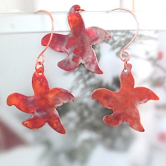 Dancing Starfish Small Christmas Ornaments Rustic Copper Holiday Decor Set of 3 Mini Decorations - RoughMagicHolidays