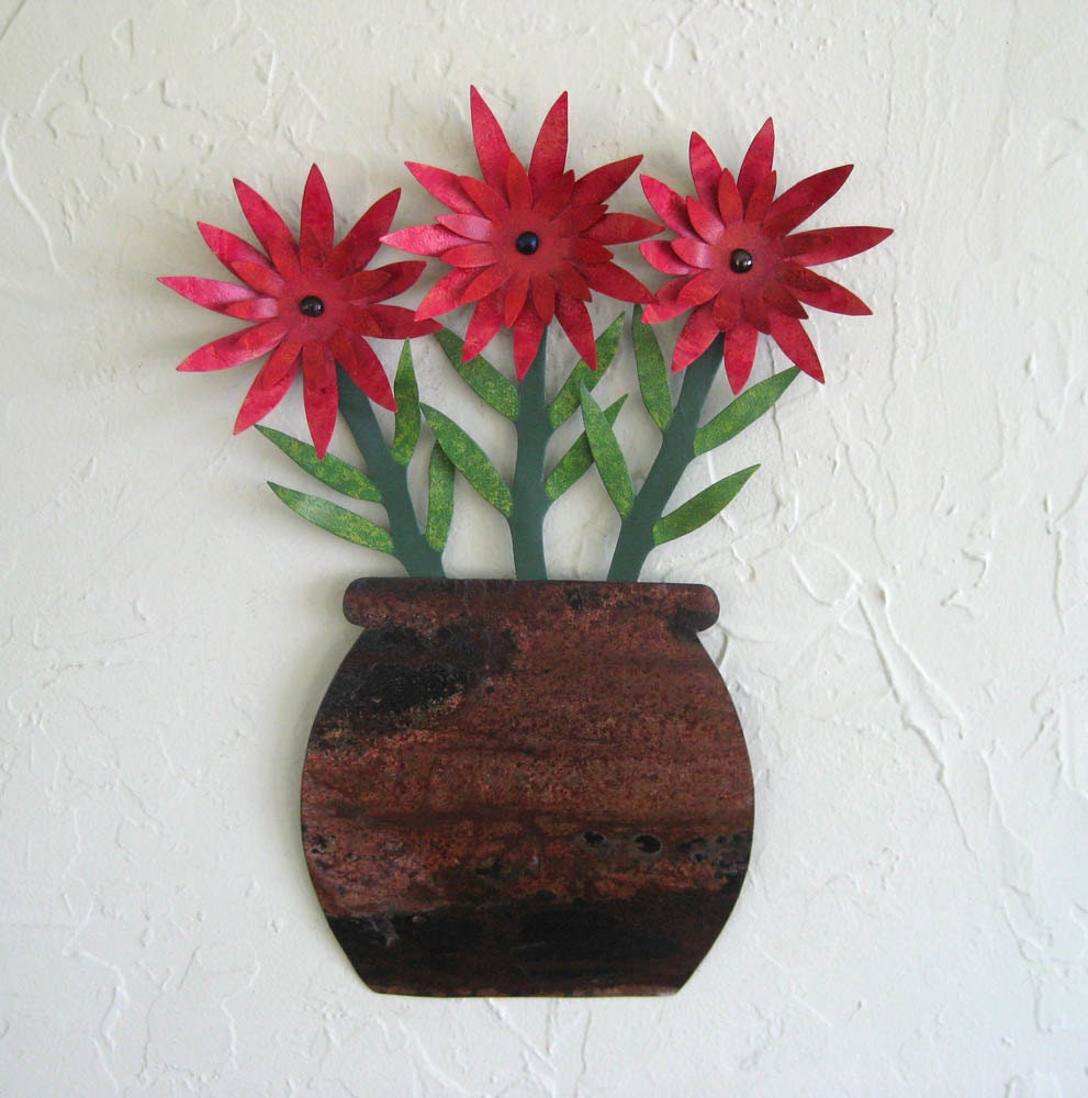 Art sculpture metal wall decor flower pot by frivoloustendencies
