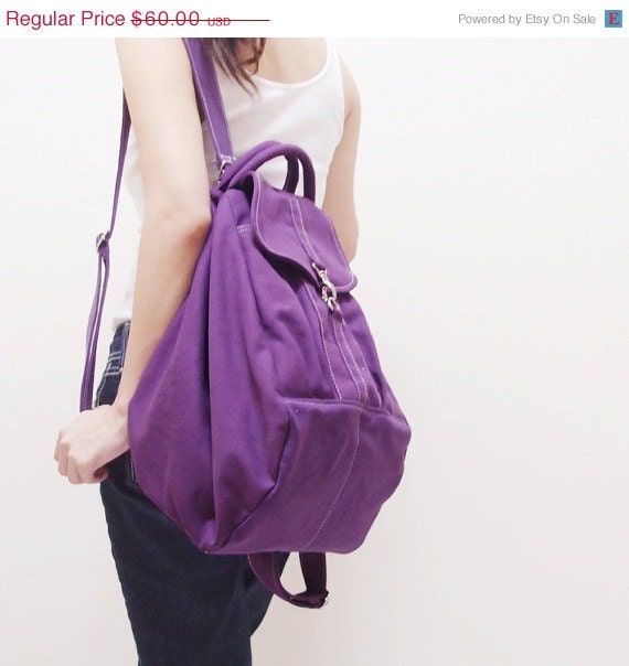 HALLOWEEN SALE - Purple Canvas Women Backpack, Rucksack, Satchels, Messenger, Shoulder Bag, Tote, Hobo, School Bag - ESSENTI