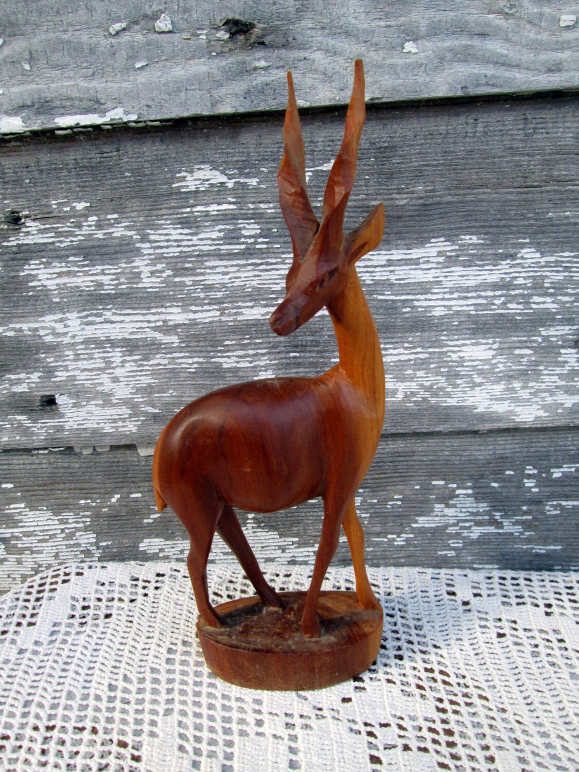 Vintage Wood Carved Antelope Gazelle Deer African Carving