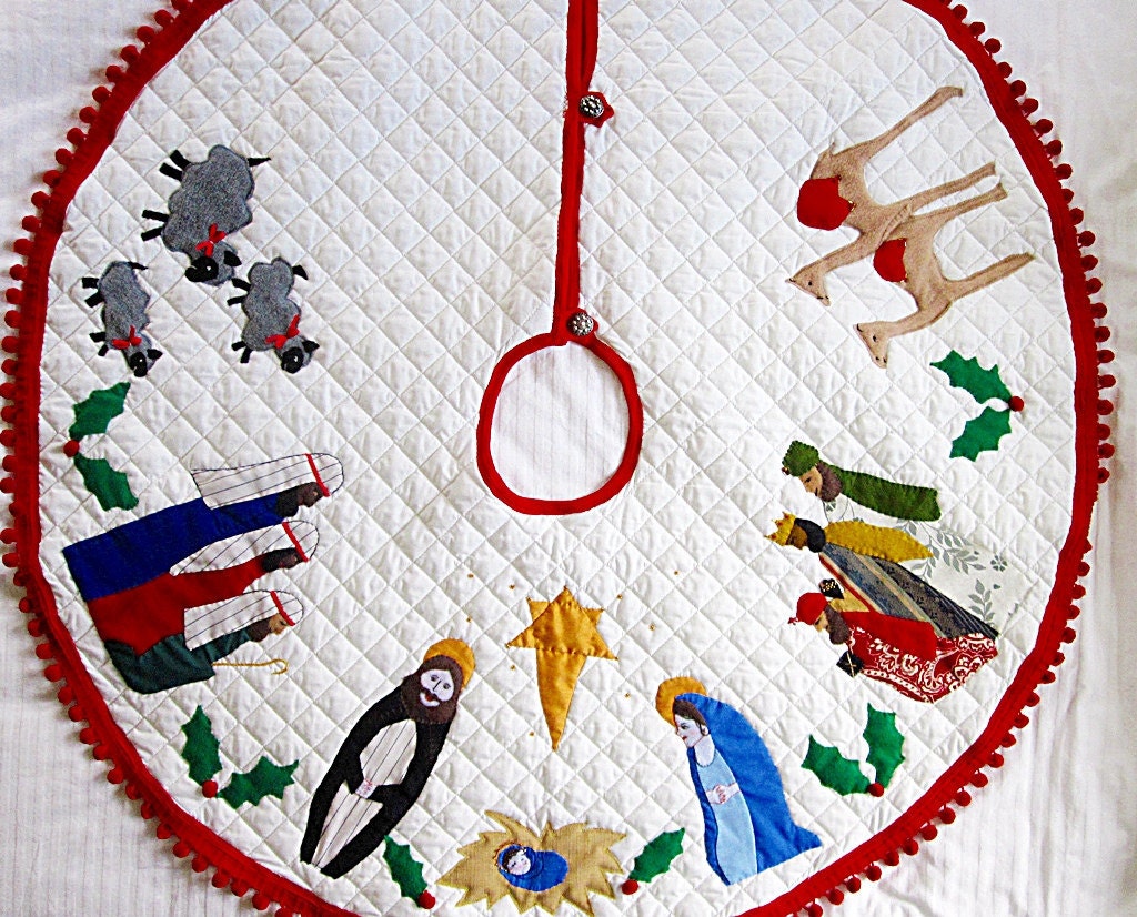 handmade christmas tree skirt custom appliqued nativity by handmade christmas tree skirt custom appliqued nativity by