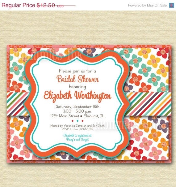 HOLIDAY SALE 10% off Rainbow Posy Stripe Bridal Shower Invite - PRINTABLE Invitation Design Il_570xn