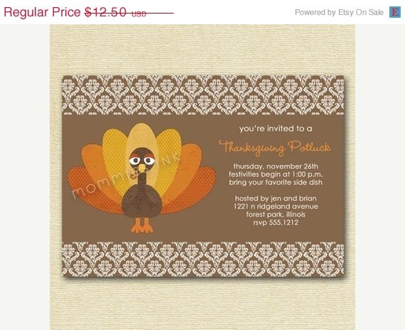 10% Off Holiday Sale Tom Turkey Thanksgiving Potluck Invite - PRINTABLE INVITATION DESIGN Il_570xn