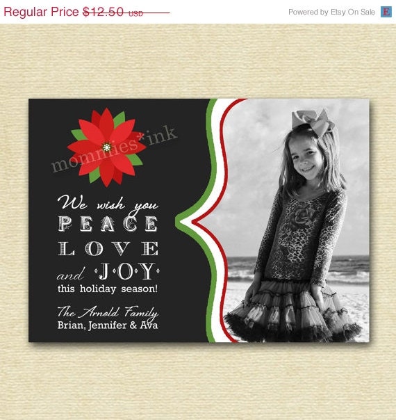 10% Off Holiday Sale Mod Simple Poinsettia Photo Christmas Card - PRINTABLE CARD DESIGN Il_570xn