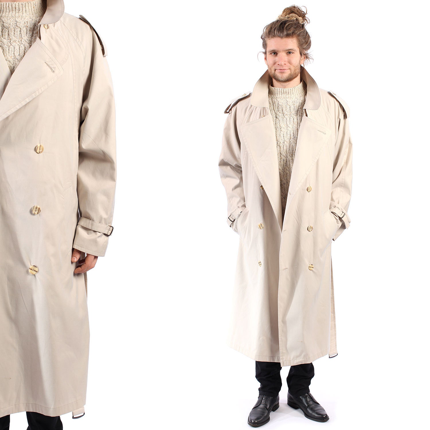 Mens Trench Coat . Vintage Beige Detective Trench Coat . Mens Rain Coat . XL - BetaPorHomme Mens Trench Coat . Vintage Beige Detective Trench Coat . Mens Rain Coat . XL - BetaPorHomme
