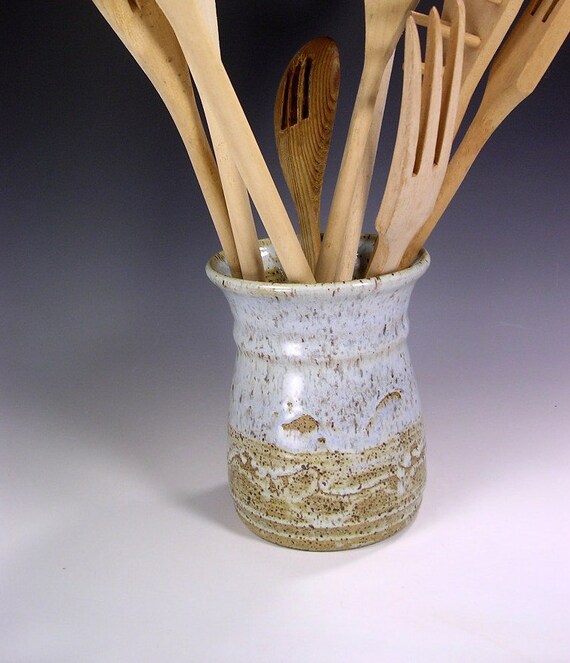 Ceramic utensil holder kitchen utensil holder by WillowTreePottery
