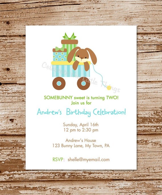 Printable / Bunny Rabbit Wagon Invitation / Birthday / Baby Shower / Blue (PDF File) Il_570xn