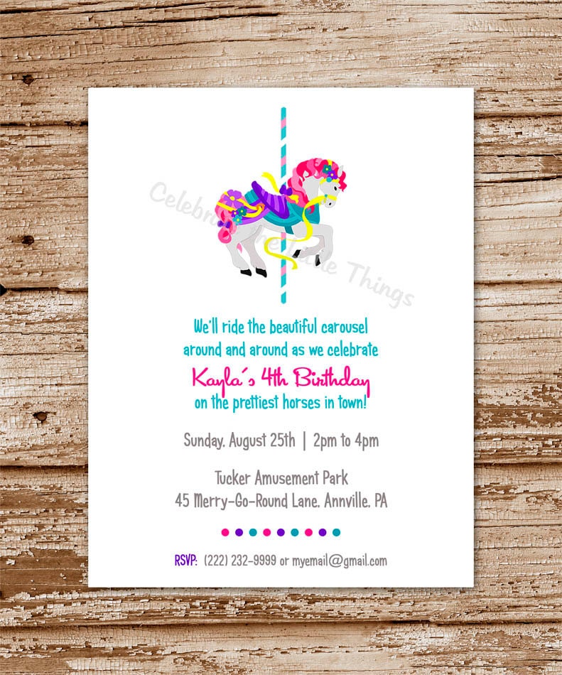 Printable / Carousel Horse Invitation / Girl / Merry-Go-Round / Personalized (PDF File) Il_570xn