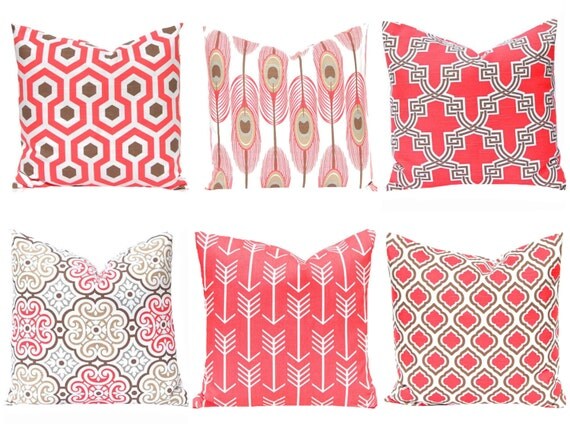 Coral Pillows Euro Shams Coral Pillows by FestiveHomeDecor on Etsy