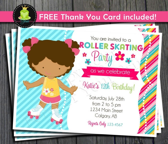 Roller Skating Birthday Invitation - FREE Thank You Card included Il_570xn