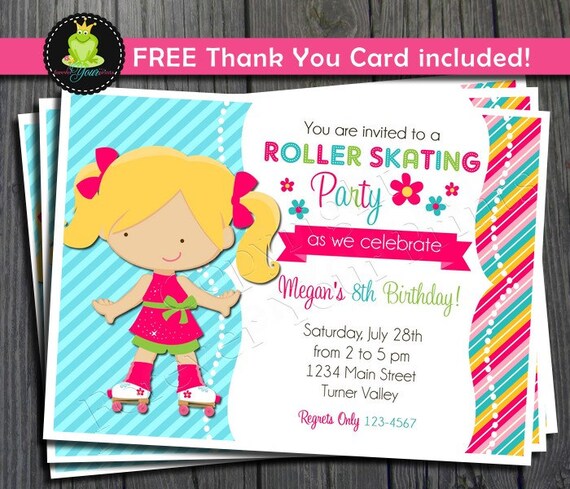 Roller Skating Invitation - FREE Thank You Card included Il_570xn