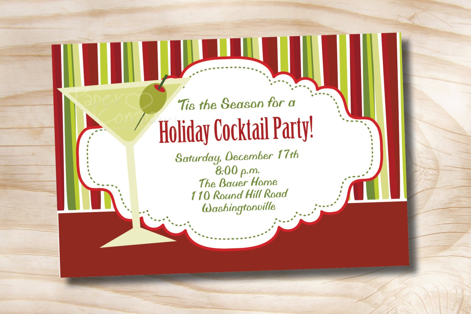 RETRO COCKTAILS Custom Christmas Holiday Party Invitation Digital Card- diy, you print, printable Il_570xn