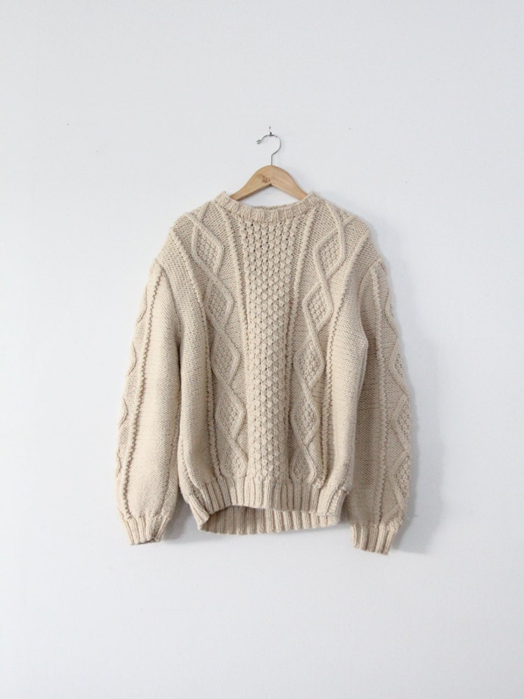 vintage fisherman's sweater / 1970s cream wool sweater