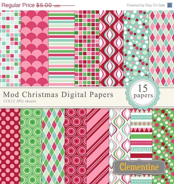 40% OFF SALE Mod Christmas digital paper 12x12, digital scrapbooking paper, royalty free- Instant Download Il_570xn