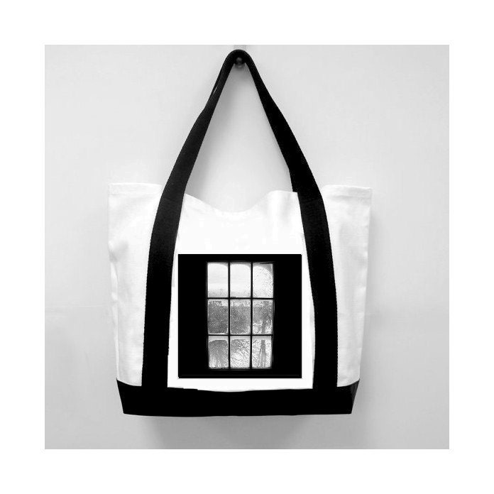 Winter Black Handle Tote Bag, Snow Storm Outside The Windowpanes/New Style Tote, Original Photography, Loves Paris Studio, FREE SHIPPING USA