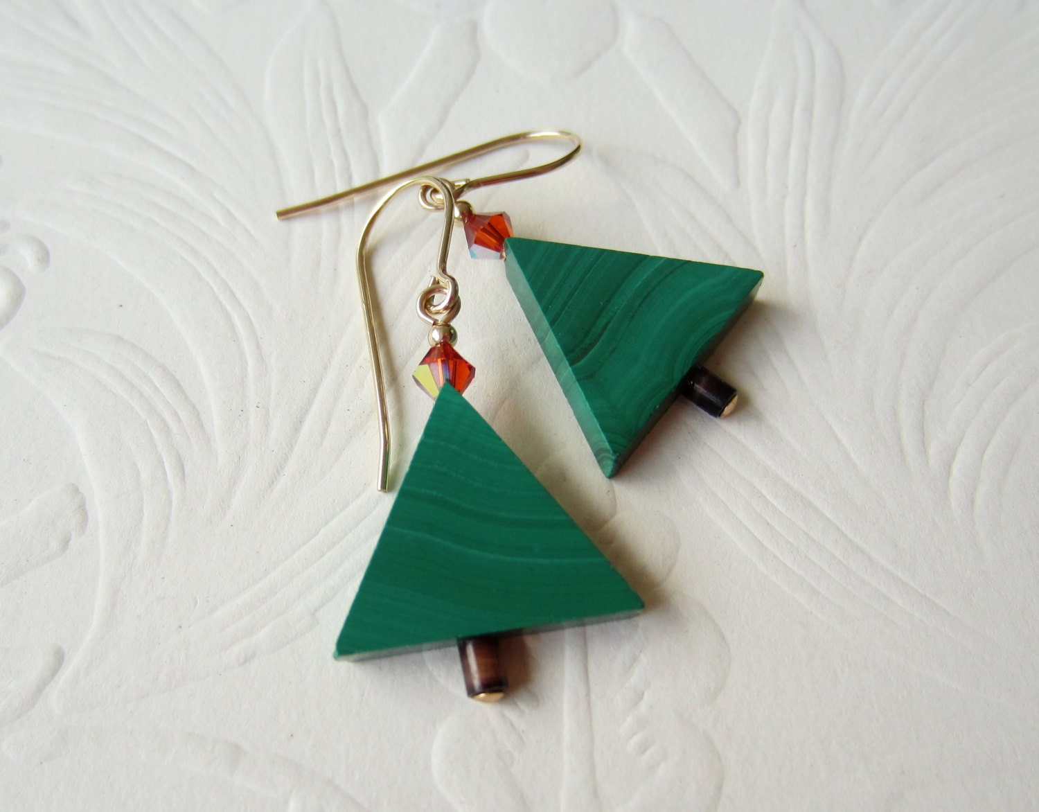 Christmas Tree Earrings-Malachite-14K Gold Filled - AboveAverageJewelry