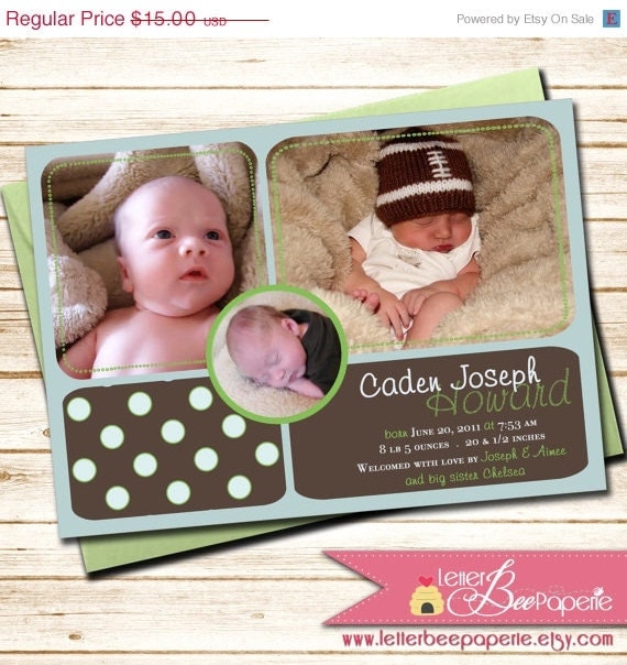 ON SALE Polka Dot Love Custom Birth Announcement - Multi-photo - DIY Printable Card - Chose Your Colors - New Baby Boy, Girl, Twins - Polka Il_570xn