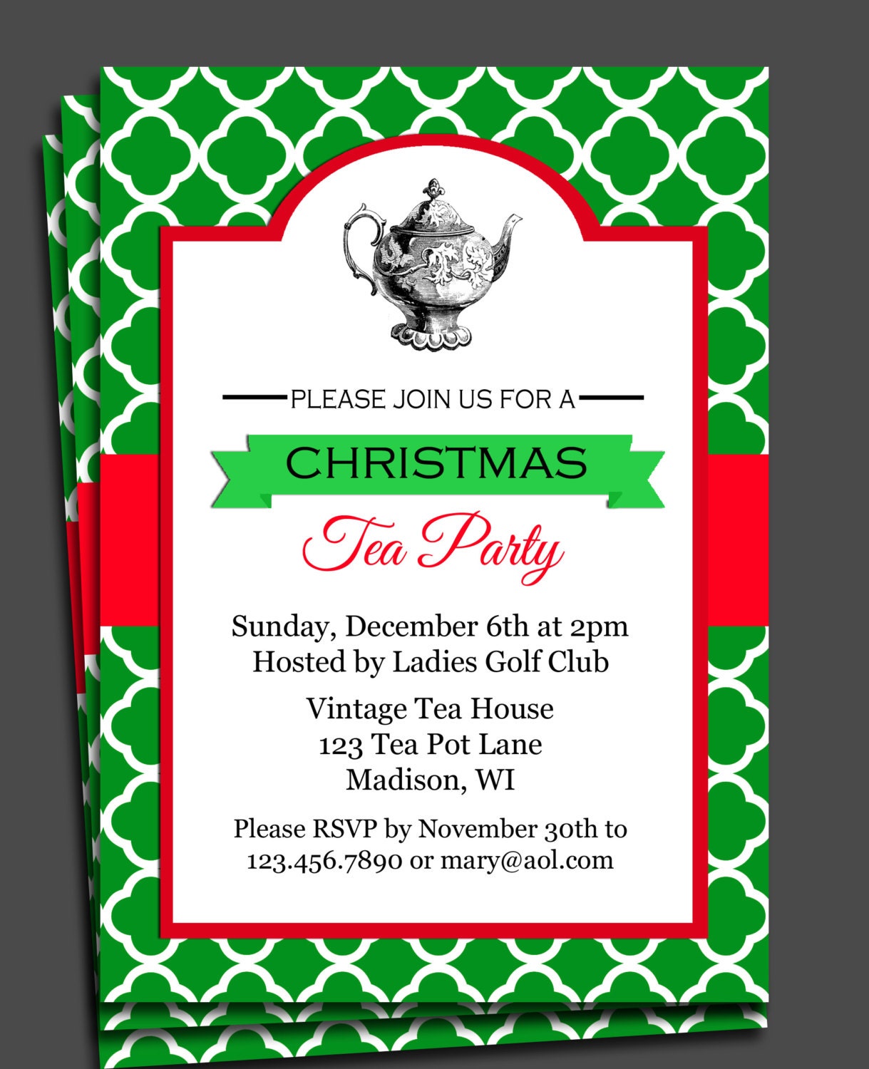 Items similar to Christmas Tea Party Invitation Printable - Christmas Birthday, Christmas Party ...