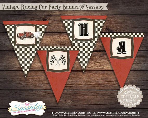 Vintage Racing Car Party Banner - Boys Birthday - DIY PRINTABLE FILES by Sassaby Il_570xn