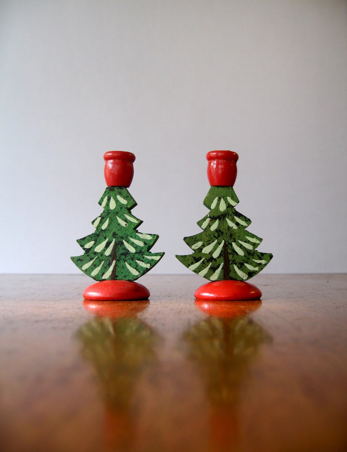 Vintage Swedish Holiday Evergreen Tree Candle Holders by luola