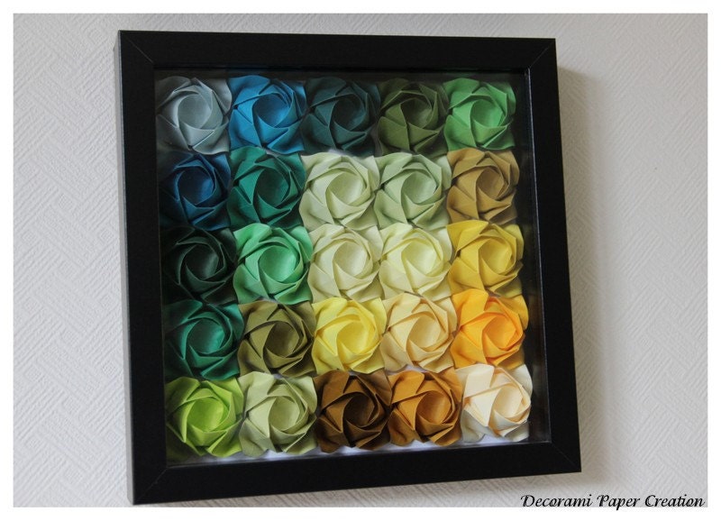 Encadré Origami photo Set - 100 roses - 100 couleurs différentes - décoration murale