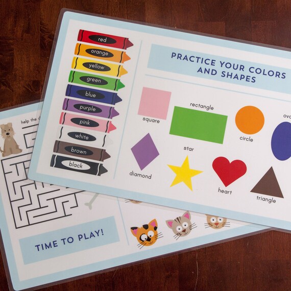 Activity Placemat for Kids - Handwriting, Colors and Shapes, Activities, Counting, Set The Table - laminated, double-sided Il_570xn