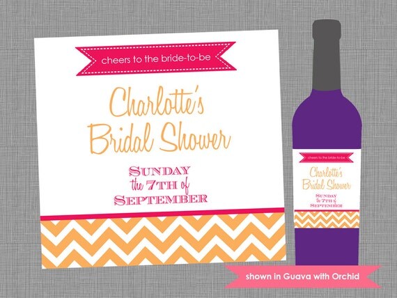 Bridal Shower Wine Bottle Labels - Printable Bridal Shower Themed Chevron Labels - Colors and Text Customizable Il_570xn