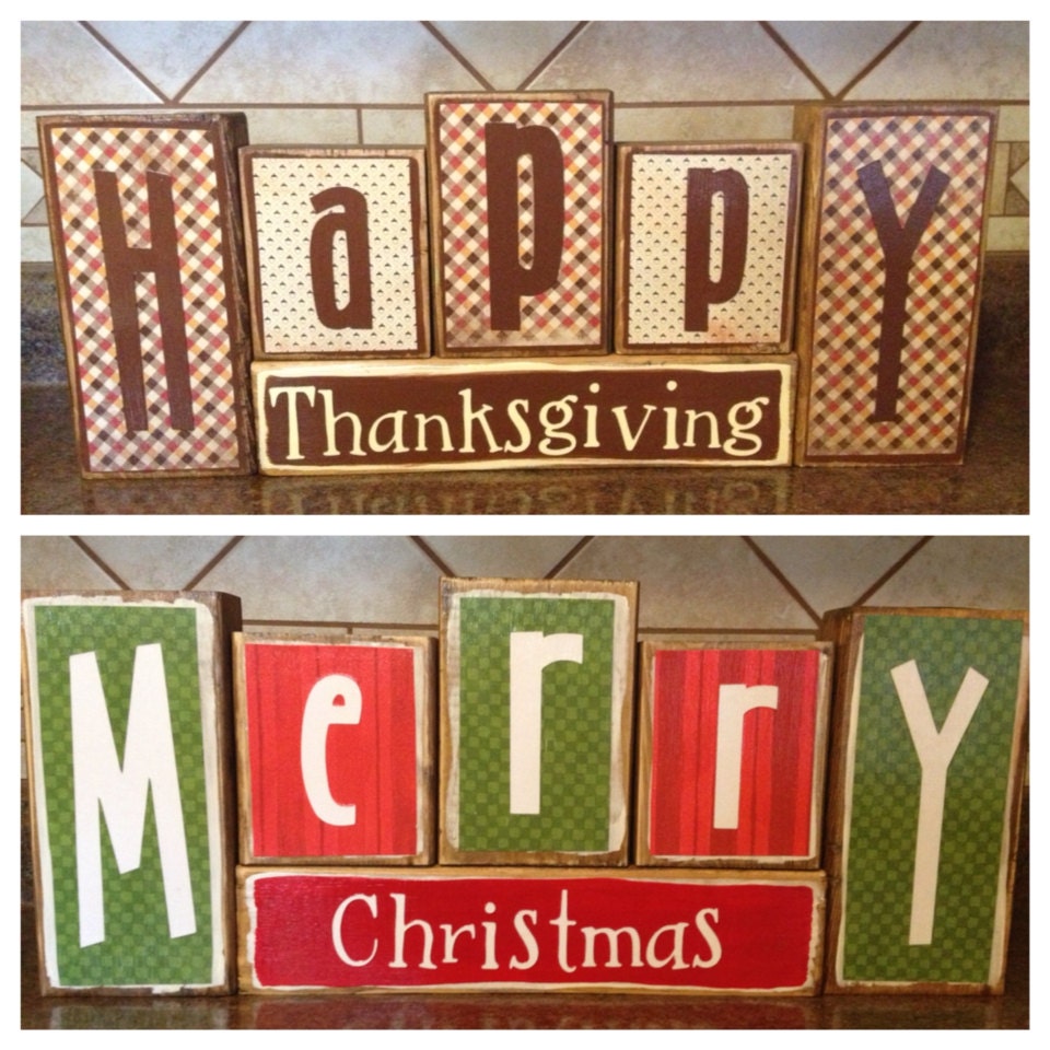 ... Sided Happy Thanksgiving And Merry Christmas Wood Block Decor on Etsy