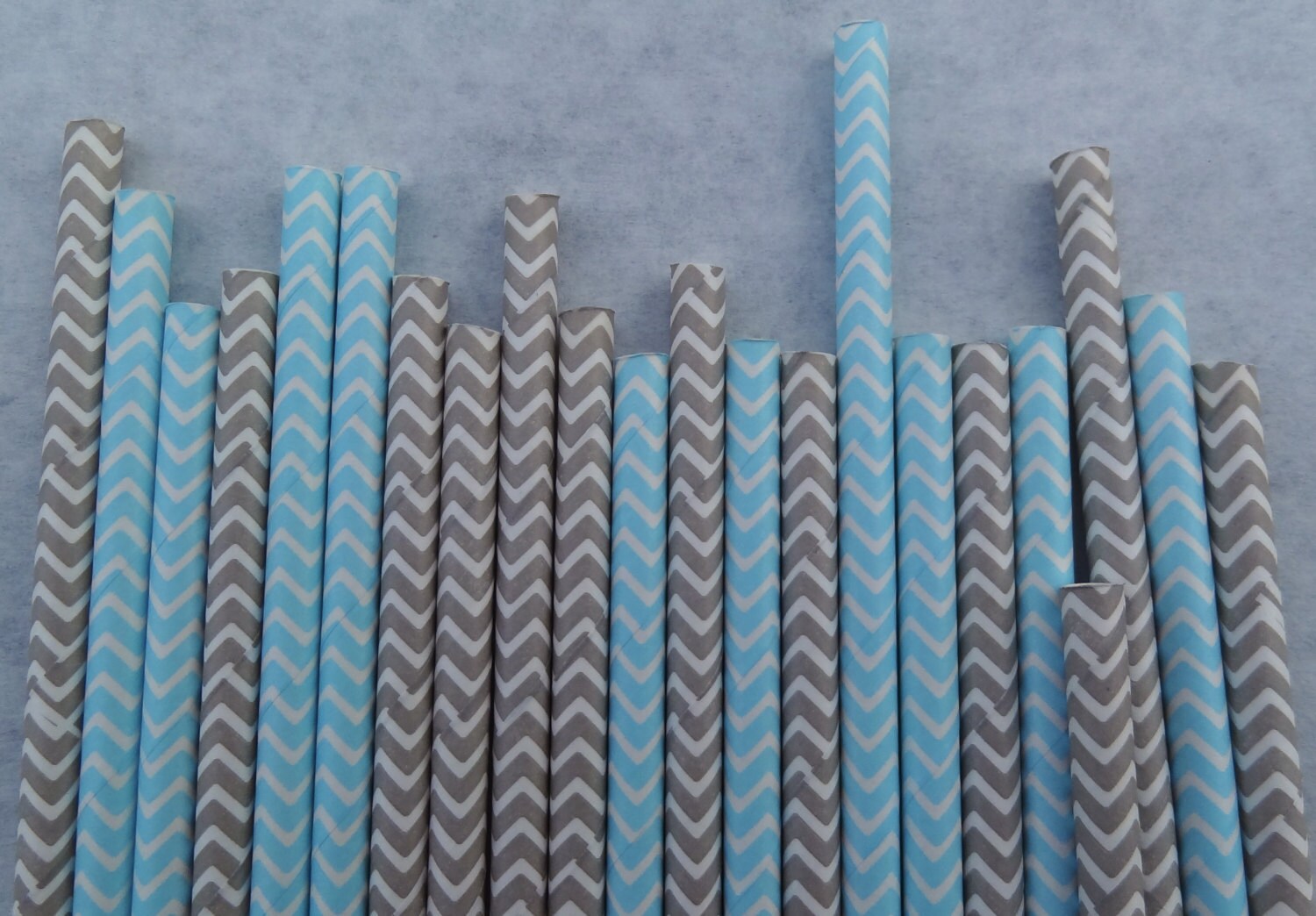 Chevron Paper Straws, Light Blue & Grey, 50 Pack, Baby Shower Chevron Paper Straws Il_570xn
