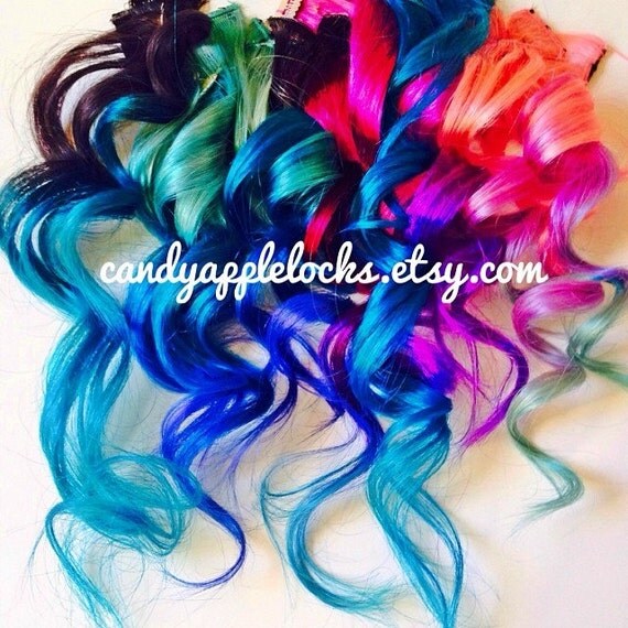 Hair Extensions Custom Rainbow Pastel Ombre Dip by CandyAppleLocks