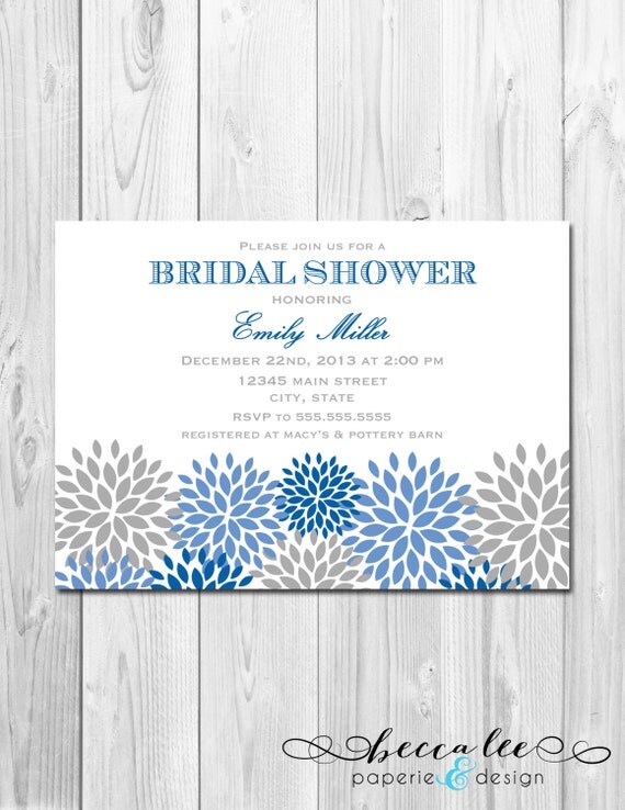 Bridal Shower, Birthday Party, Bachelorette Party, Engagement Party Invitation - Blue & Grey Pom Poms Landscape - DIY - Printable Il_570xn