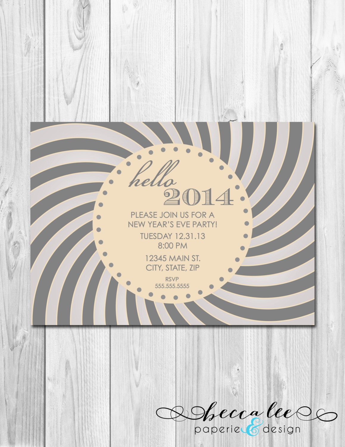 New Years Party Invitation - Hello 2014 - Grey and Cream Swirl - DIY - Printable Il_570xn