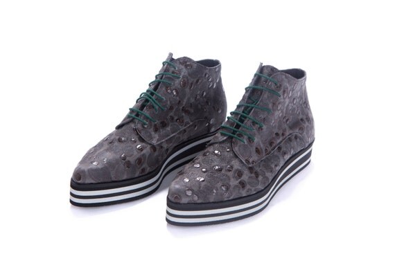 ostrich lace up boots