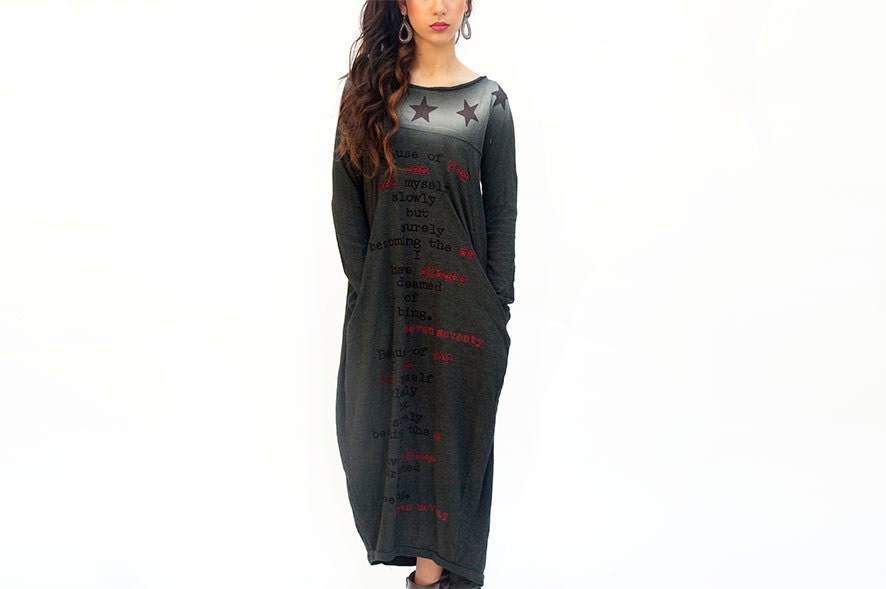 on sale , Dark grey long sleeve maxi dress