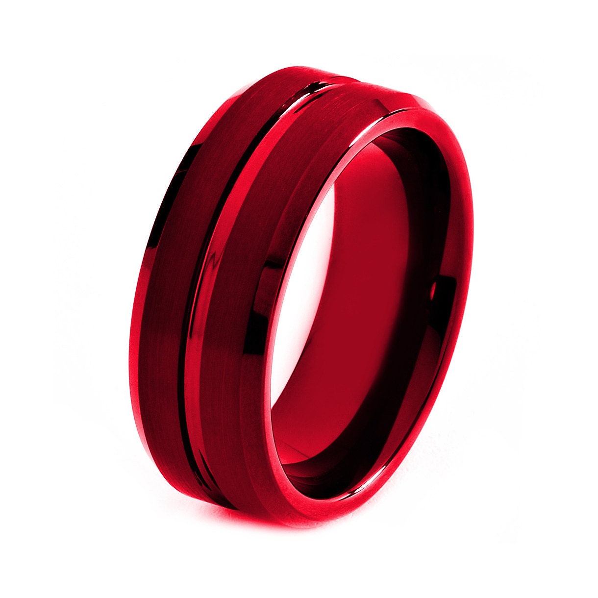 Black Tungsten Ring Red Men Tungsten Rings Red by GiftFlavors