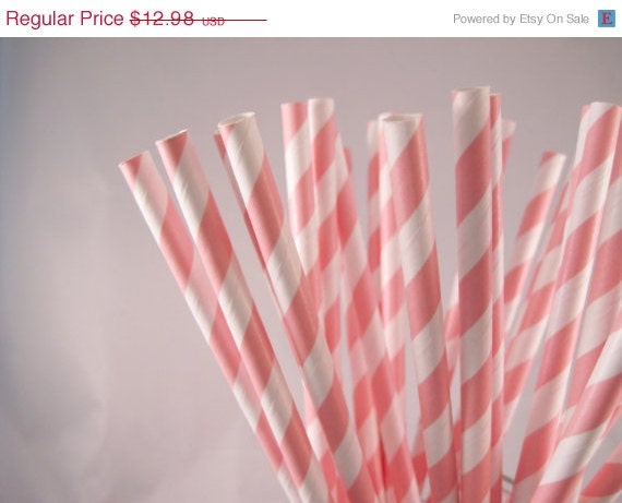 Cyber Week SALE 10% OFF 100 Cotton Candy Pink Stripe Straws - ships less than 24 hours Il_570xn