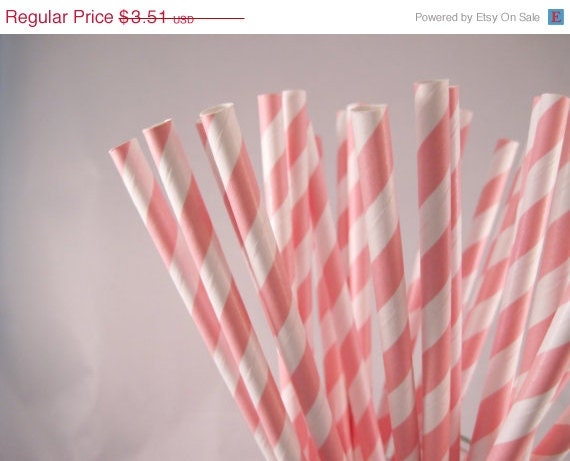 ON SALE 25 Cotton Candy Pink Stripe Straws - ships less than 24 hours Il_570xn