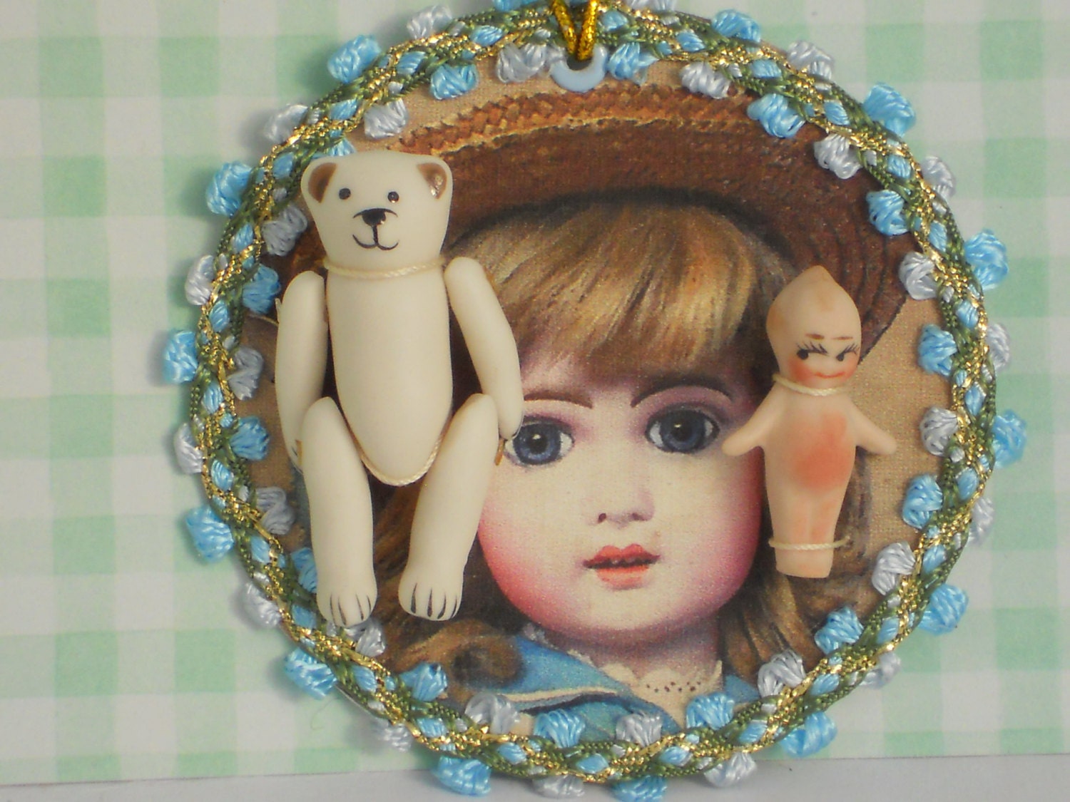 porcelain doll with teddy bear